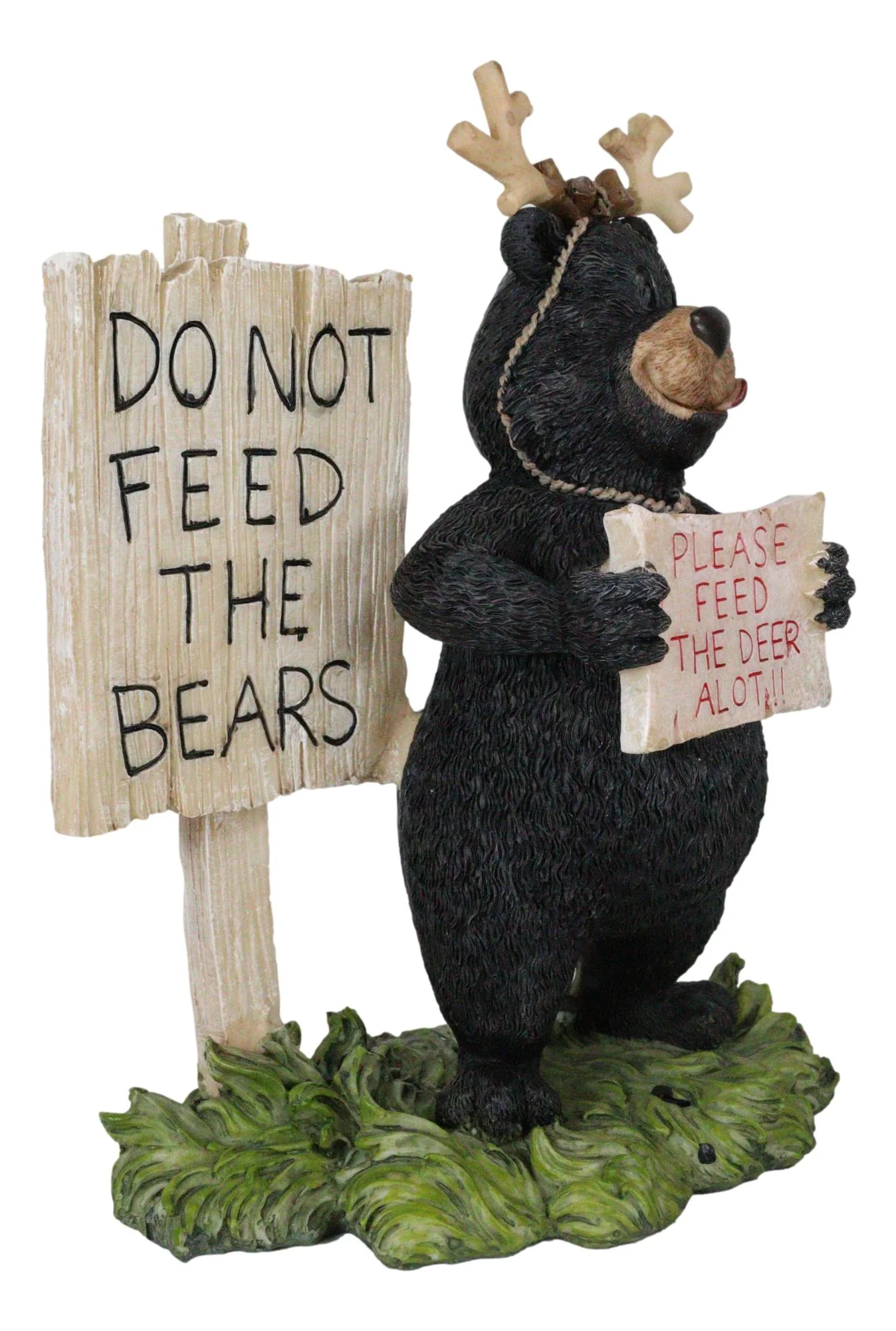 Rustic Western Whimsical Black Bear With Antlers And Feed The Deer Sign Figurine - Image 5