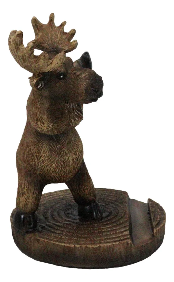 Rustic Western Whimsical Elk Moose Standing On Tree Ring Cell Phone Holder Stand - Image 5