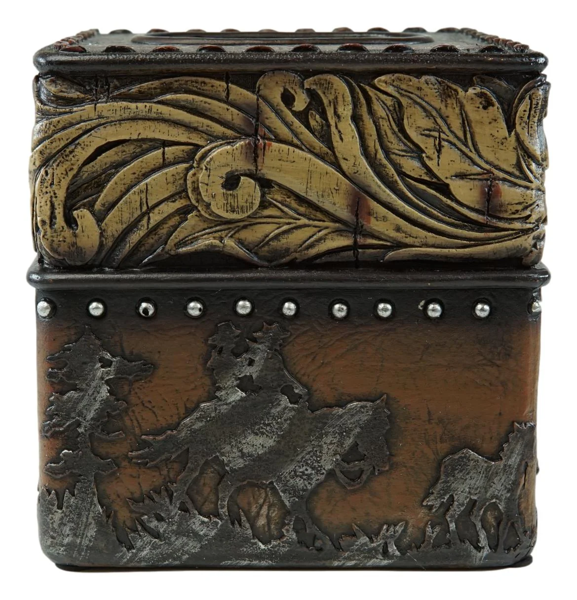 Rustic Western Wild Horses With Floral Gold Patterns Tissue Box Cover Figurine - Image 2