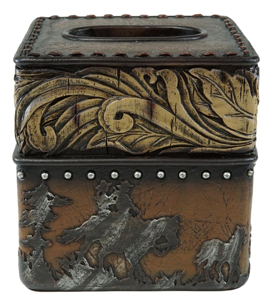 Rustic Western Wild Horses With Floral Gold Patterns Tissue Box Cover Figurine - Image 4