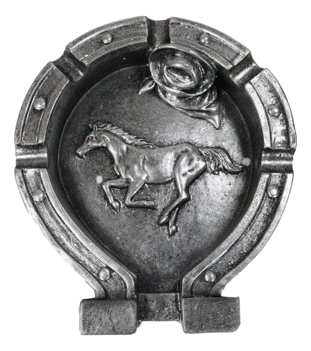 Rustic Western Wild West Smoke Lucky Horseshoe Horse Cowboy Hat Ashtray Figurine - Image 3