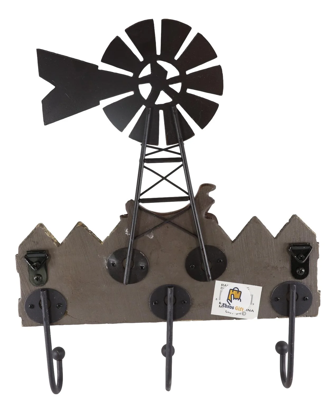 Rustic Western Windmill With Cowboy Barn Horseshoes And Saddle 3 Peg Wall Hooks - Image 3