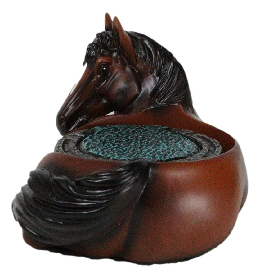 Rustic Western Brown Chestnut Horse Coaster Holder with Horseshoe Coasters Set - Image 5