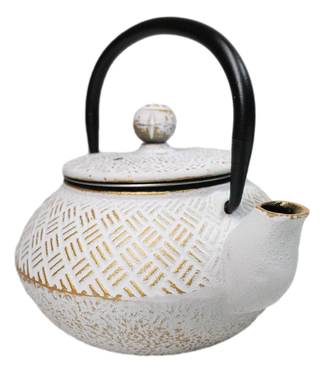 Rustic White Tokusa With Gold Patterns Petite Cast Iron Teapot 10oz Tea Pot - Image 3