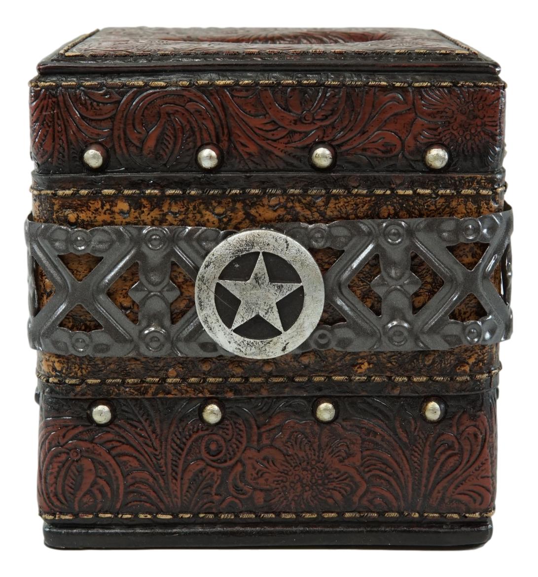 Rustic Wild Cowboy Western Star Faux Tooled Leather Bathroom Tissue Box Cover - Image 3
