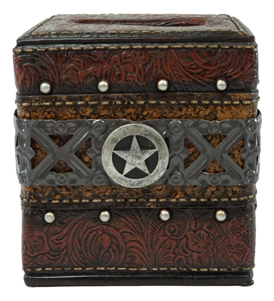 Rustic Wild Cowboy Western Star Faux Tooled Leather Bathroom Tissue Box Cover - Image 5
