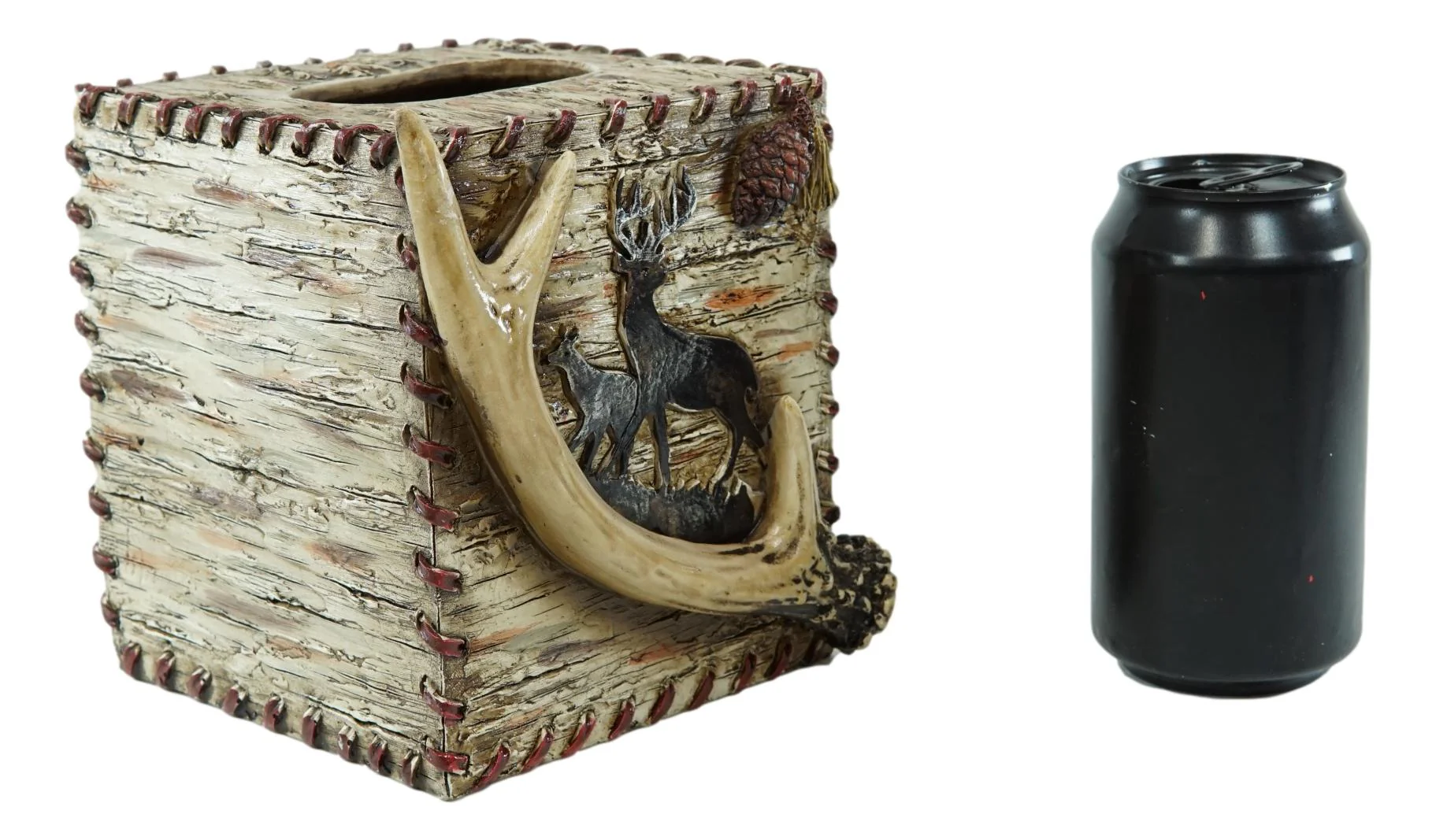 Rustic Wildlife Buck Elk Stag Deer Antler With Pinecone Tissue Box Cover 6"H - Image 6