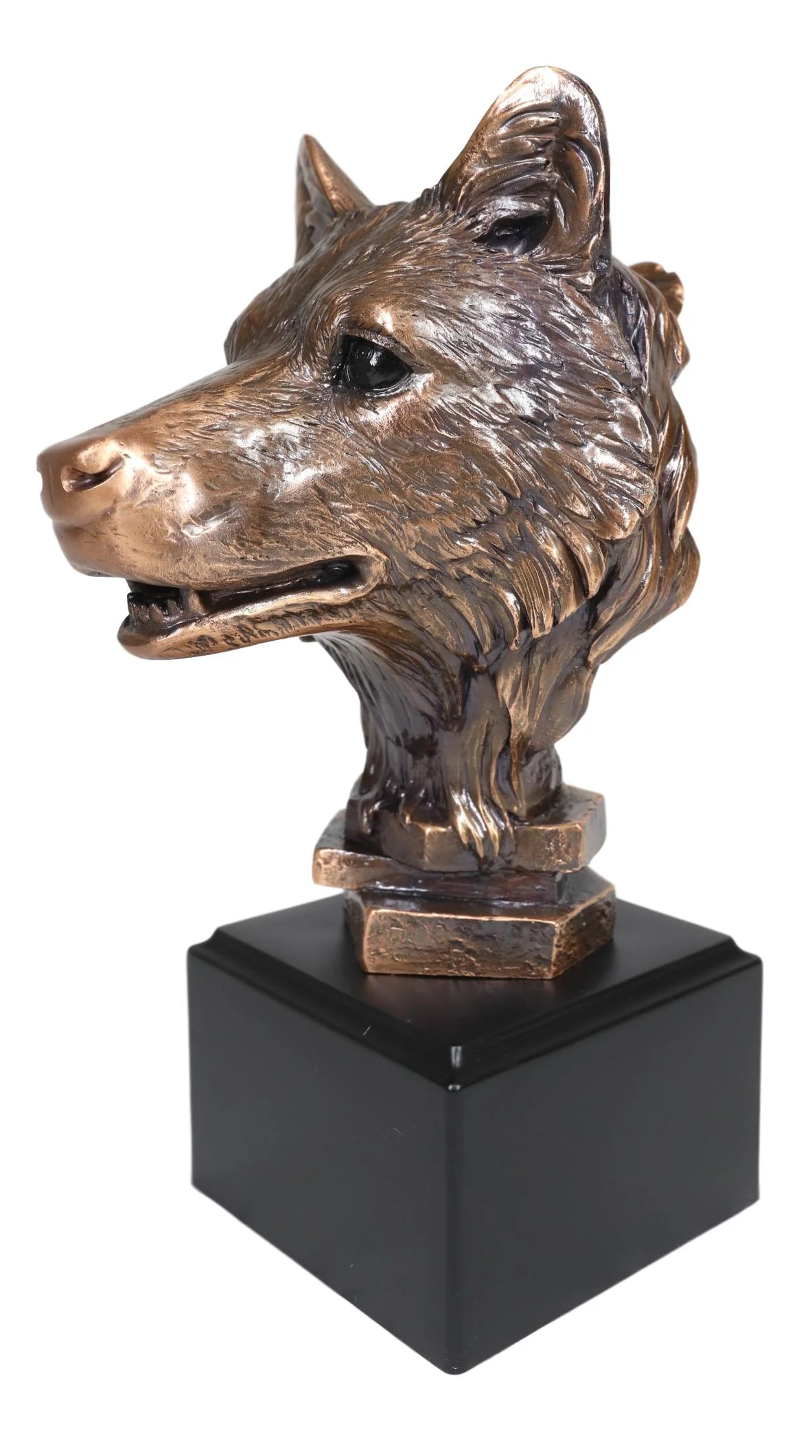 Ebros Rustic Woodlands Spirit Wolf Head Bust Electroplated Bronze Finish Statue Decor - Image 2