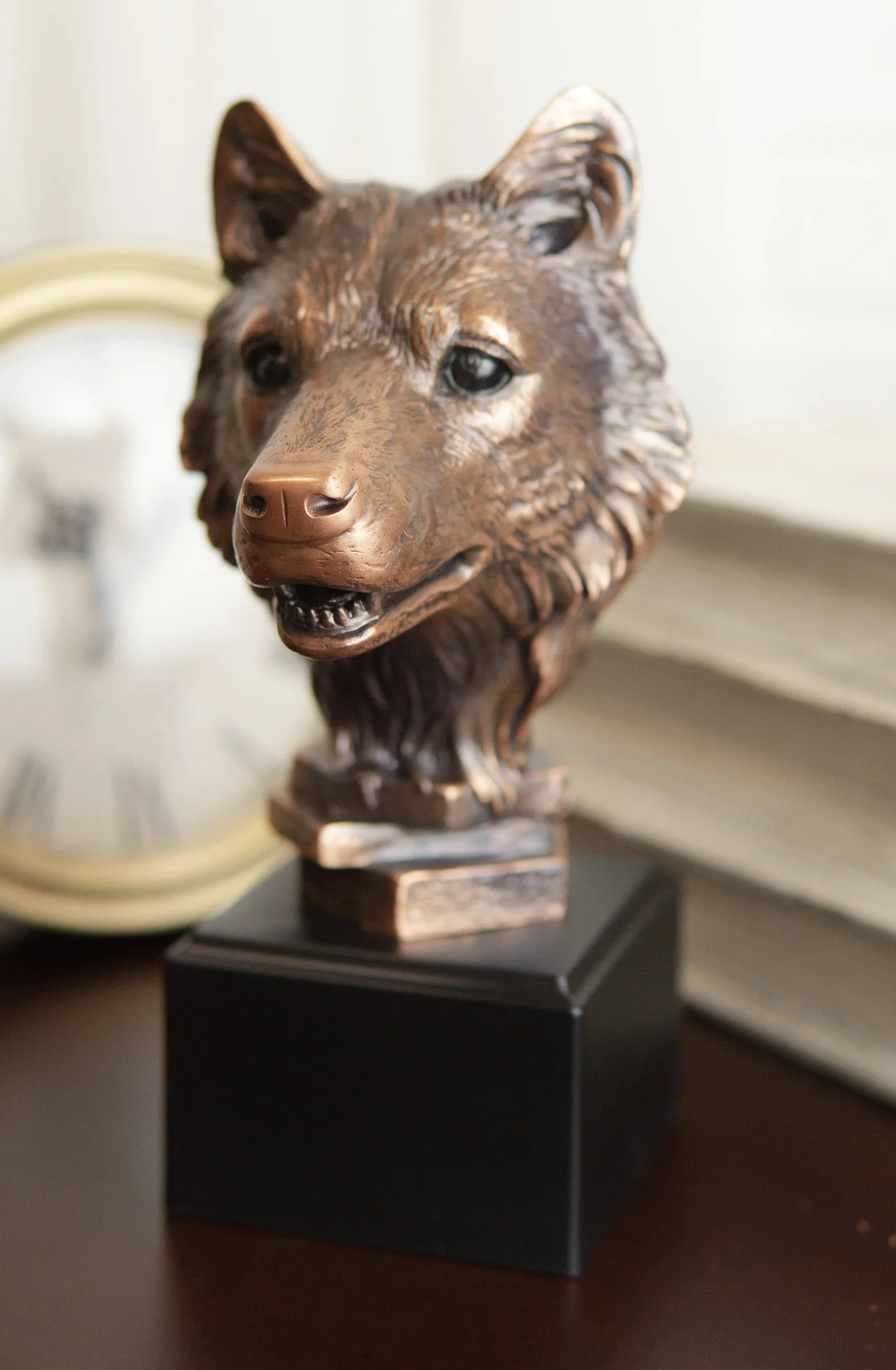 Ebros Rustic Woodlands Spirit Wolf Head Bust Electroplated Bronze Finish Statue Decor - Image 5