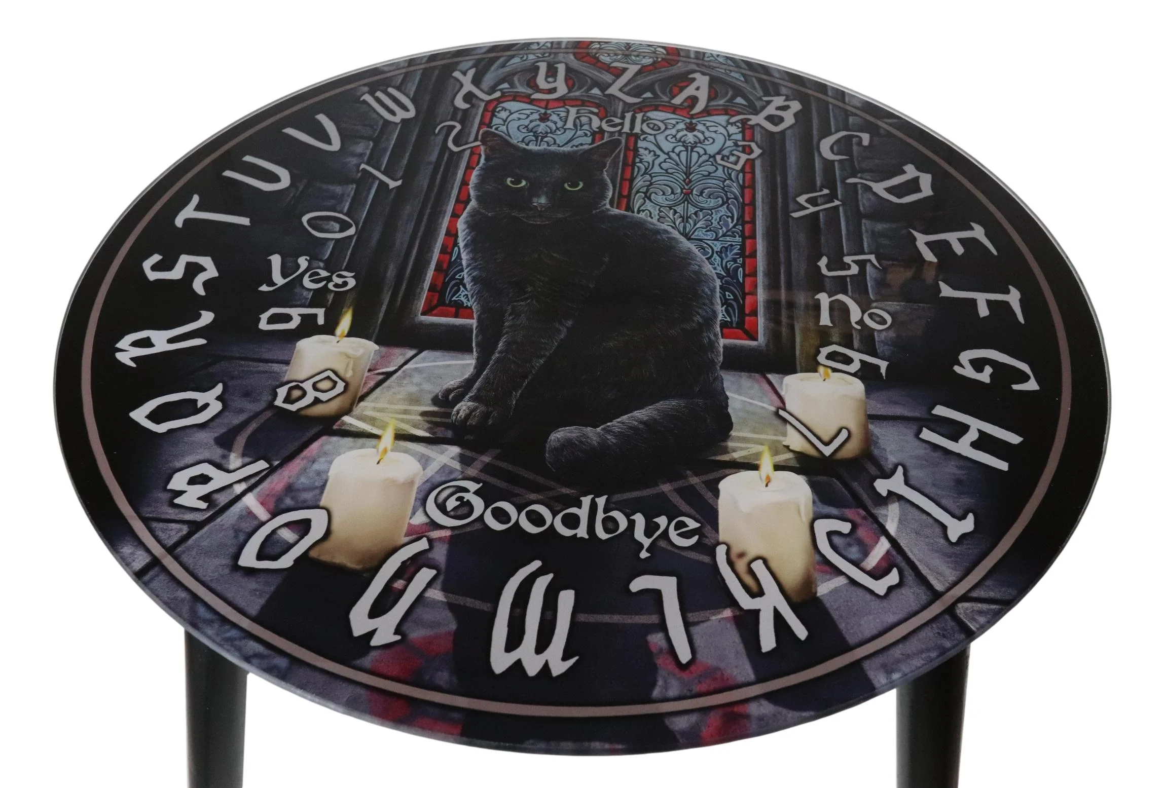 Sacred Circle Wicca Tarots Black Cat Ouija Spirit Board W/ Glass Top Table 16"H - Image 2