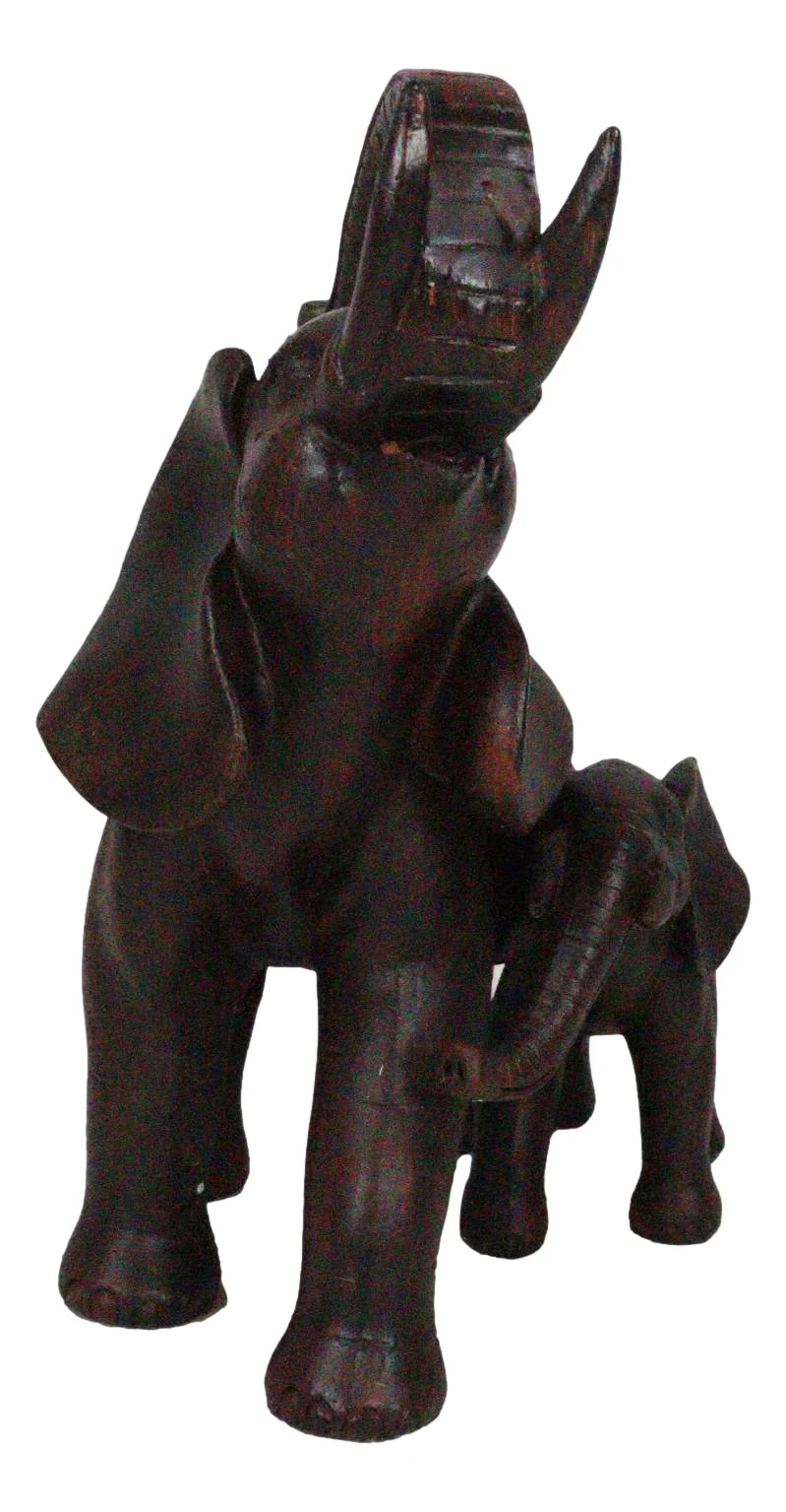 Safari Trunk Up Elephant Father and Calf Family Figurine In Faux Wood Finish - Image 6