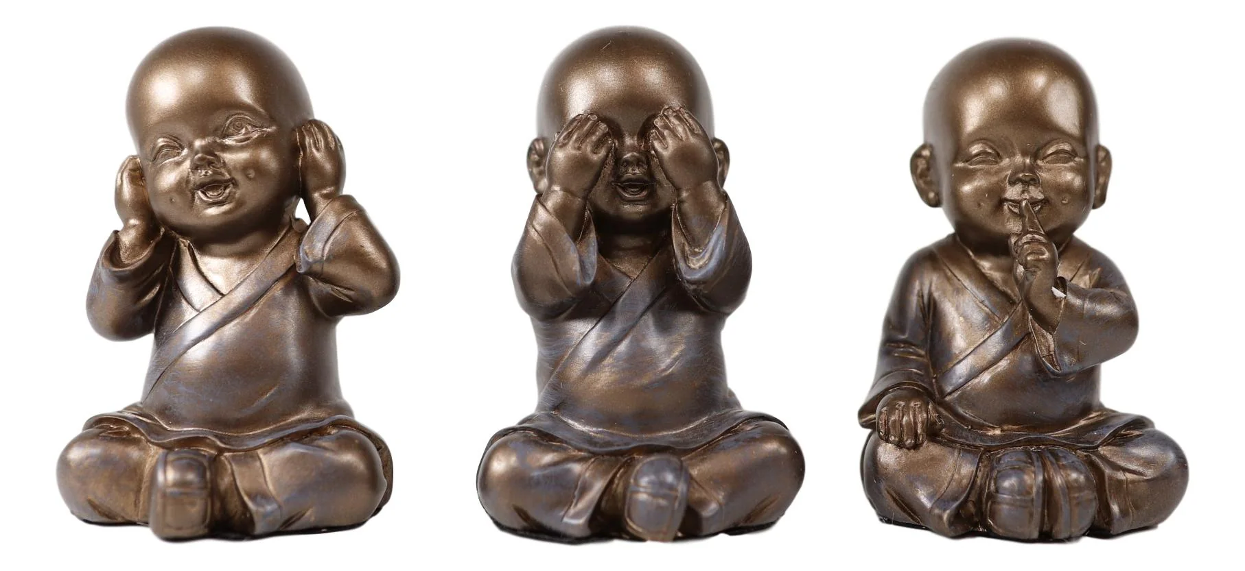 See Hear Speak No Evil Wise Shaolin Kung Fu Little Monks Set of Three Figurines - Image 5