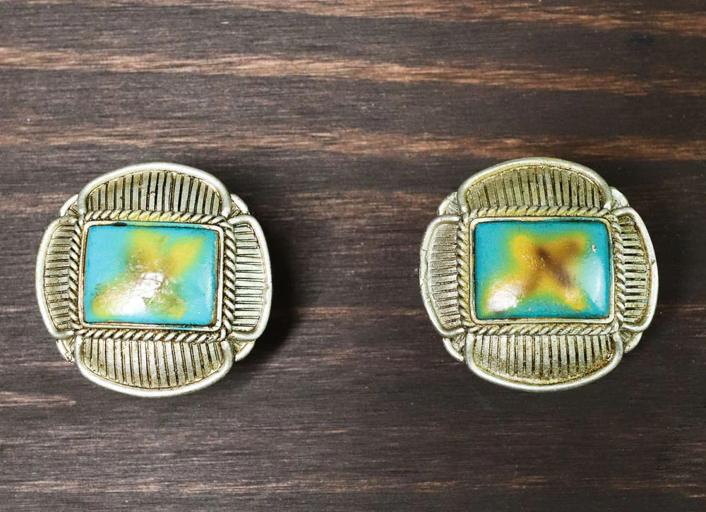 Set Of 18 Western Rustic Turquoise Silver Ropes Cross Cabinet Door Pull Knobs - Image 2