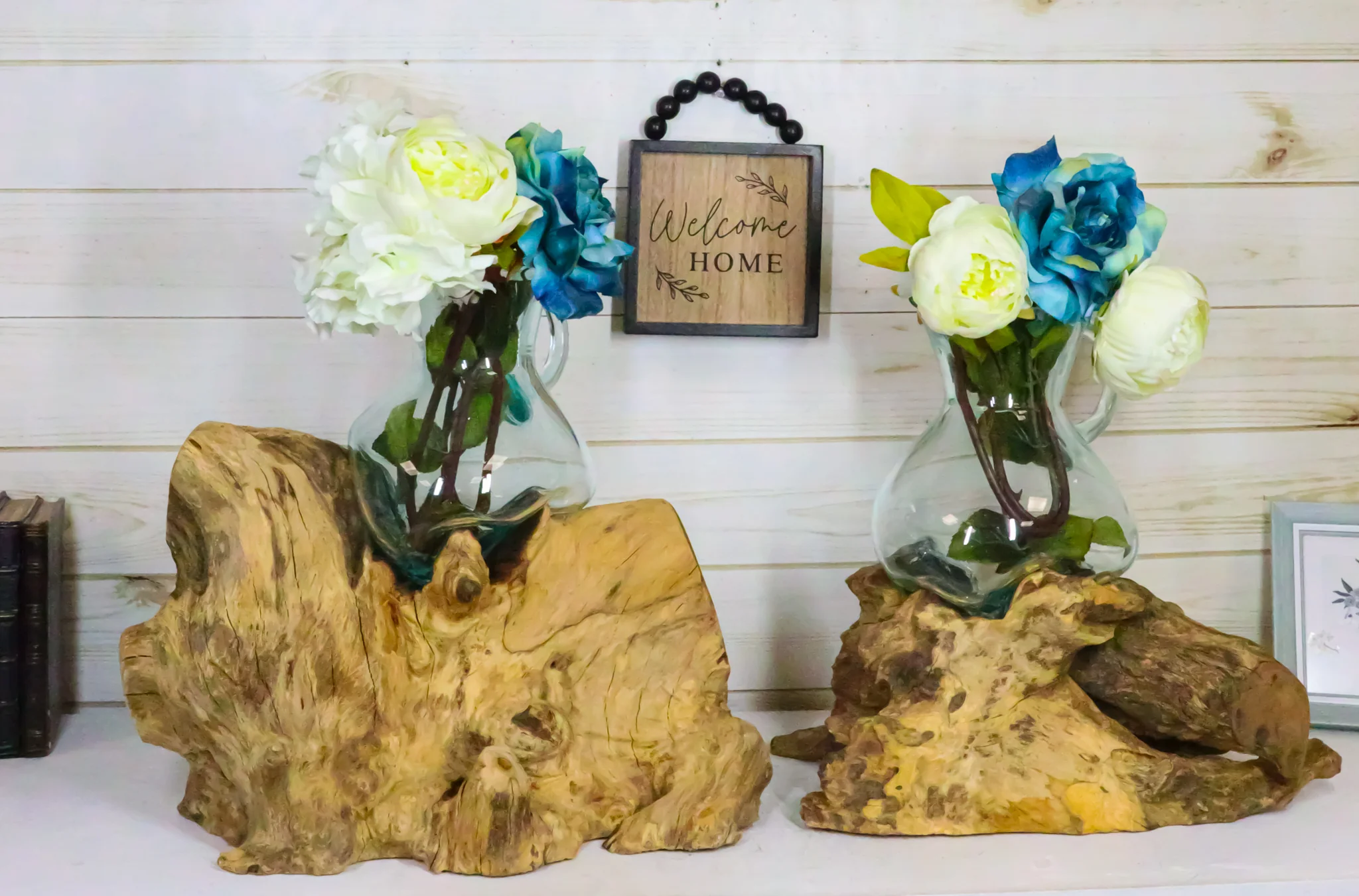 Set Of 2 Balinese Natural Gamal Wood Driftwood With Molten Glass Water Jugs - Image 11