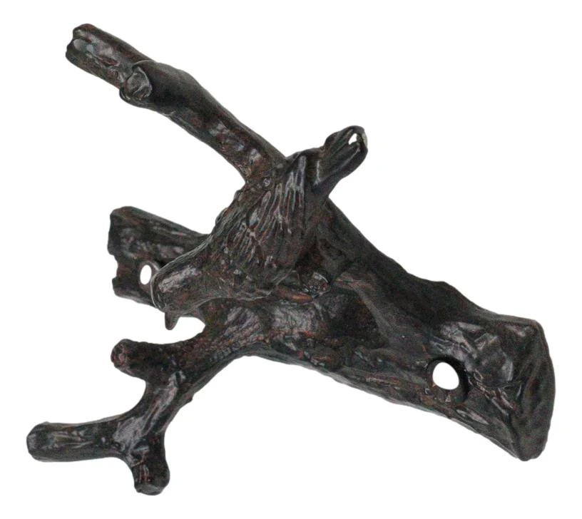 Set of 2 Cast Iron Rustic Bird Perching On Twig Branches 2-Pegs Wall Hooks - Image 2