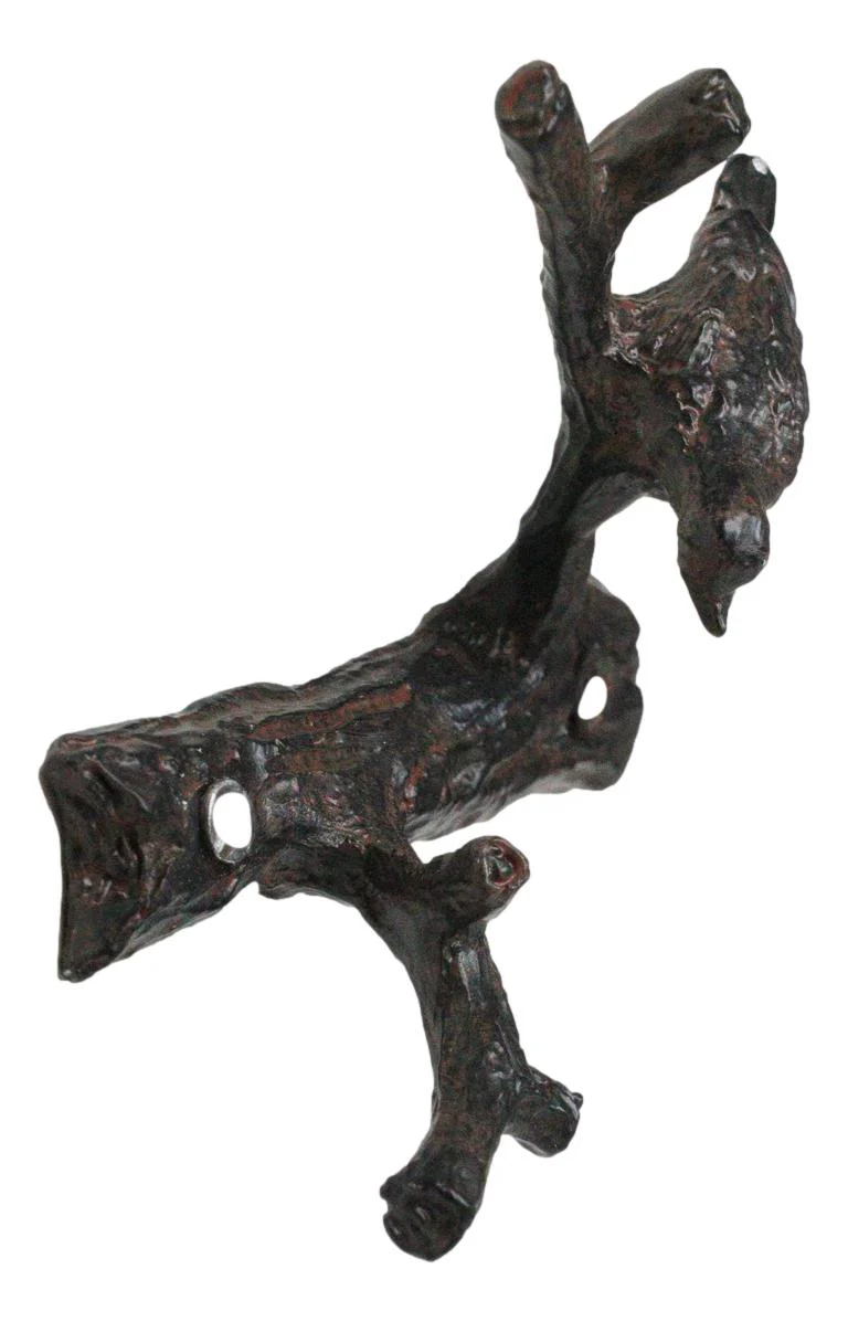 Set of 2 Cast Iron Rustic Bird Perching On Twig Branches 2-Pegs Wall Hooks - Image 5
