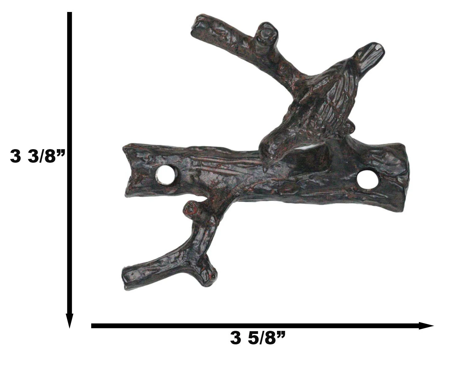 Set of 2 Cast Iron Rustic Bird Perching On Twig Branches 2-Pegs Wall Hooks - Image 7