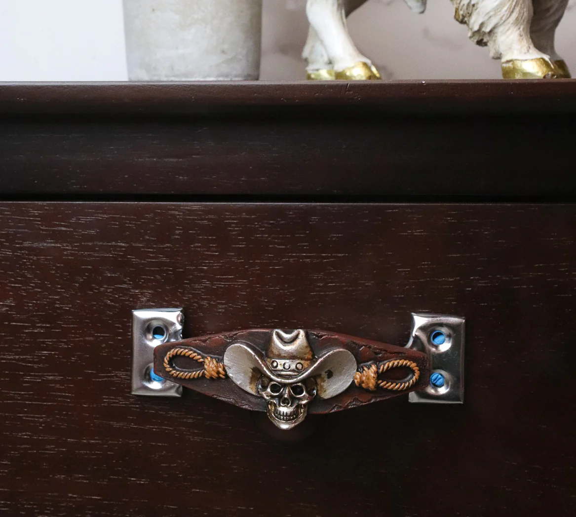 Set of 2 Country Western Cowboy Skull With Gallow Ropes Drawer Handle Bar Pulls - Image 2