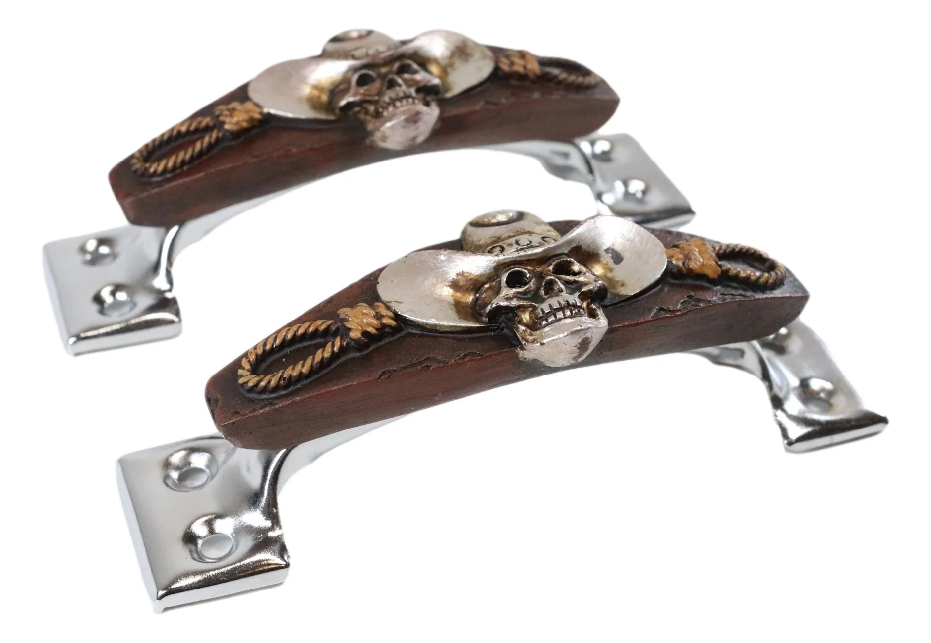Set of 2 Country Western Cowboy Skull With Gallow Ropes Drawer Handle Bar Pulls - Image 5