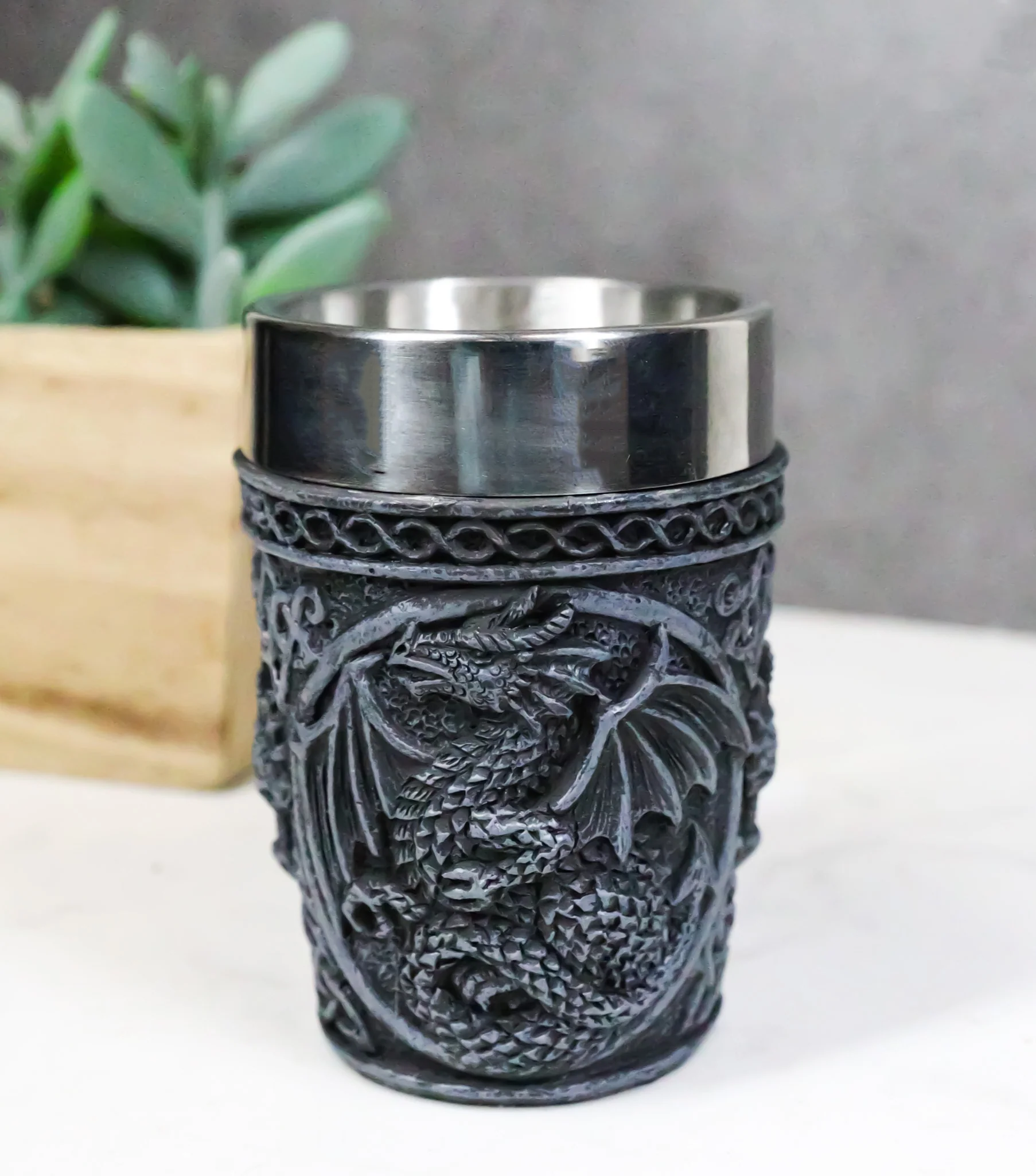 Set Of 2 Gothic Fantasy Moon Voyage Of The Dragon Celtic Knotwork Shot Glasses - Image 9