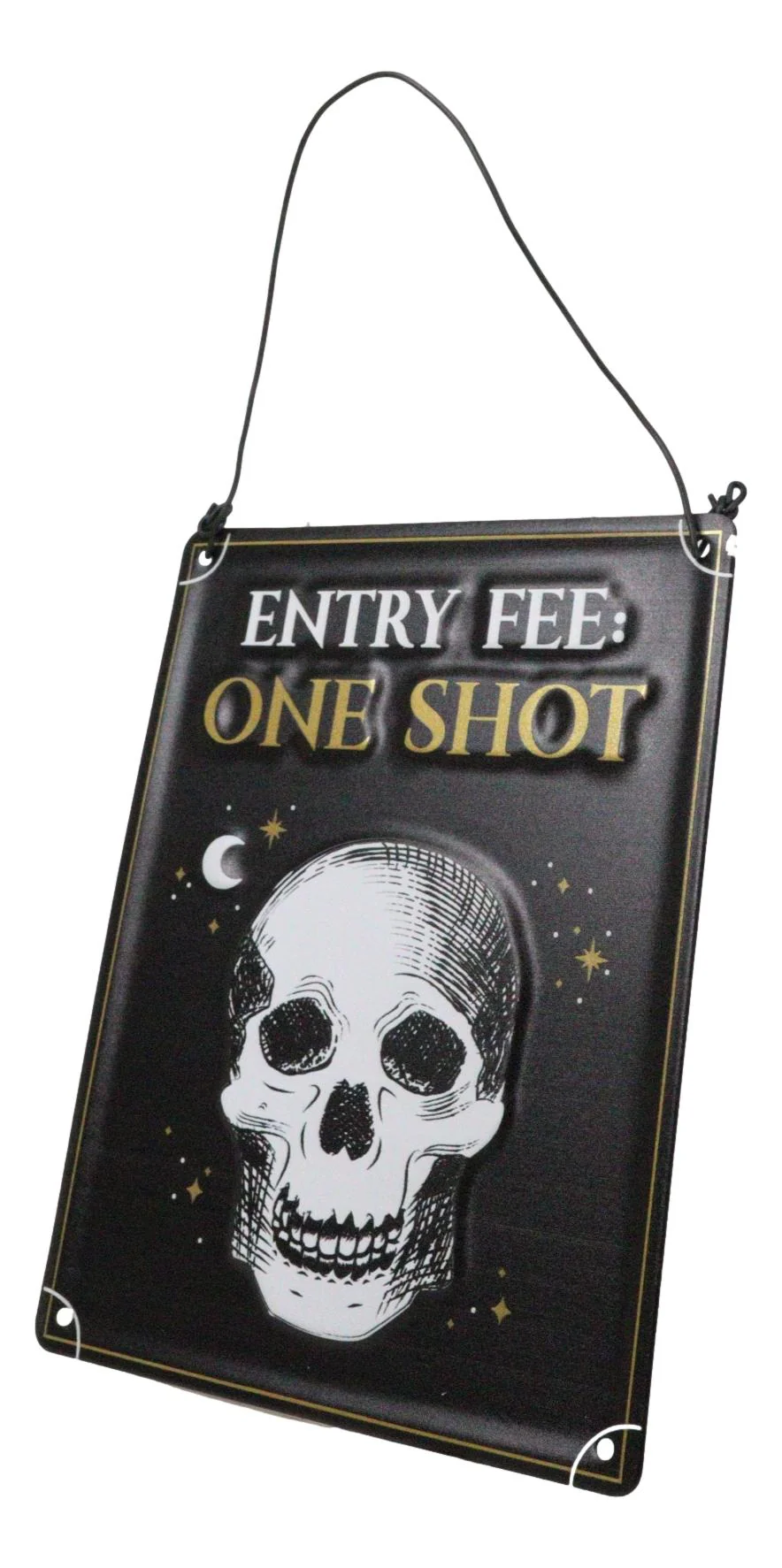 Set Of 2 Halloween Macabre Party Bar Entry Fee One Shot Skull Metal Wall Signs - Image 6