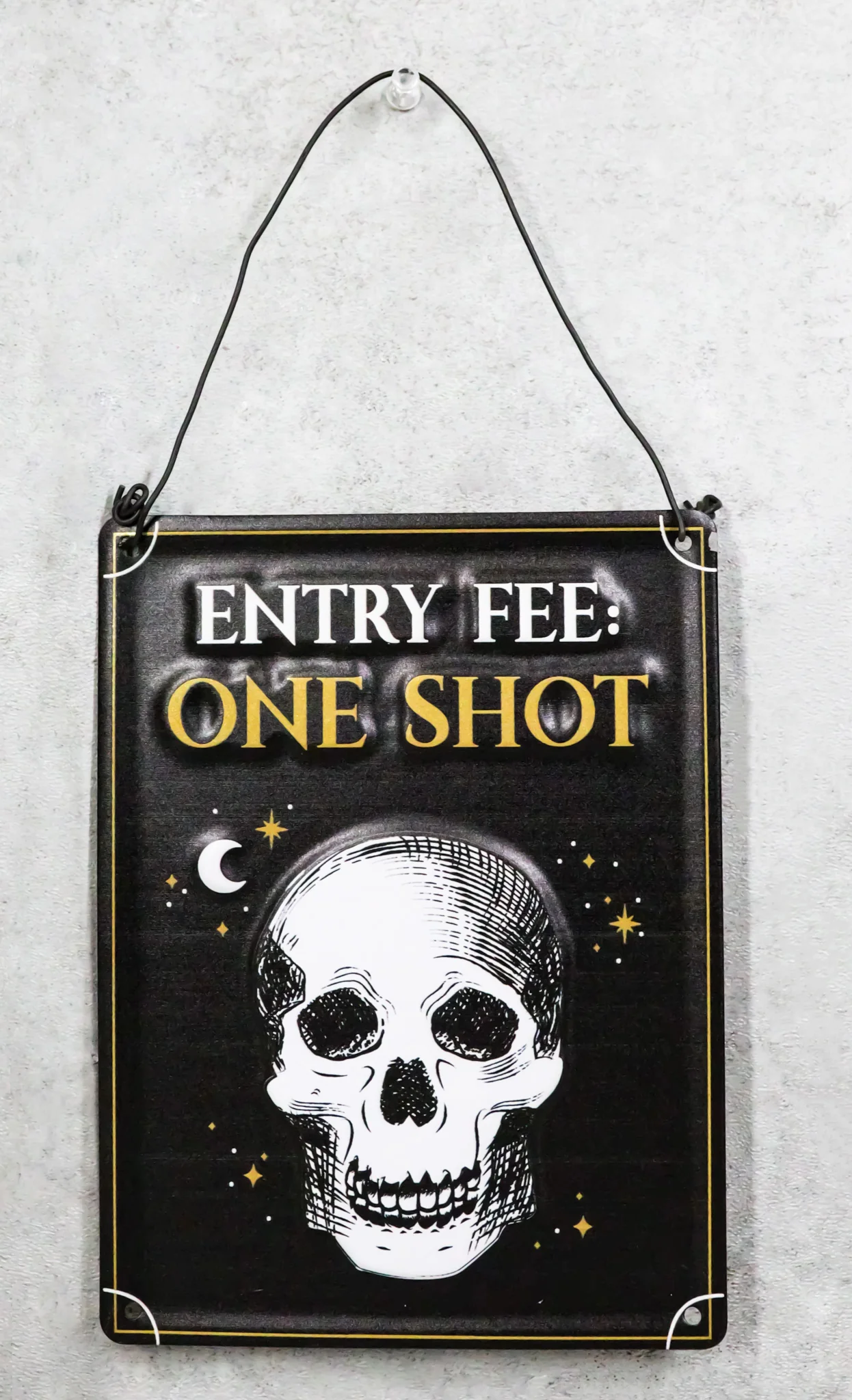 Set Of 2 Halloween Macabre Party Bar Entry Fee One Shot Skull Metal Wall Signs - Image 8