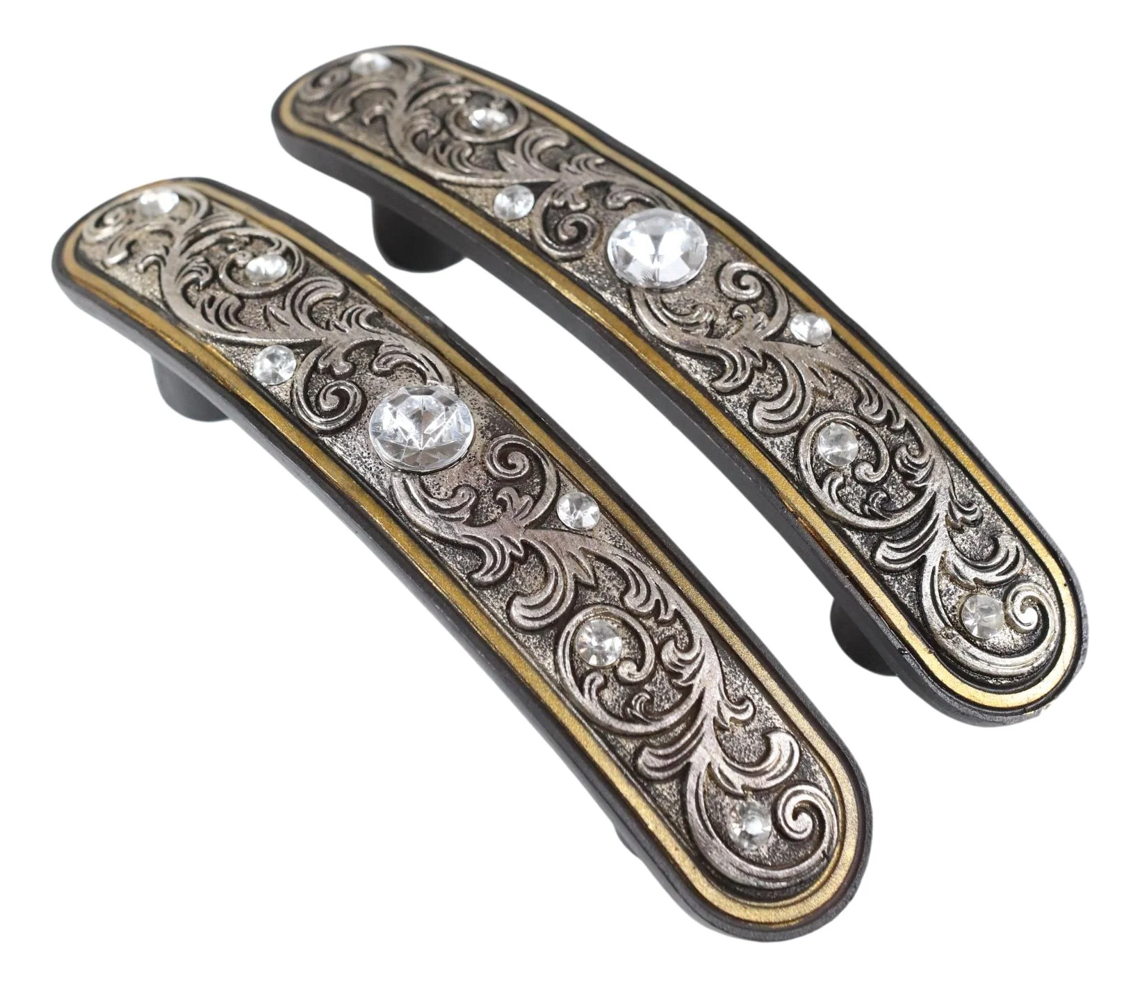 Set Of 2 Rustic Floral Filigree Scroll Silver Bling Drawer Cabinet Bar Pulls 9"L - Image 4