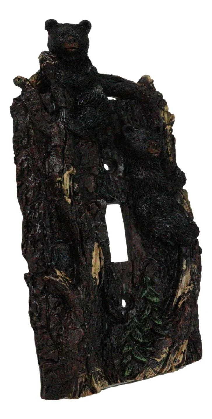 Set of 2 Rustic Forest Black Bears Climbing Tree Single Toggle Switch Covers - Image 6
