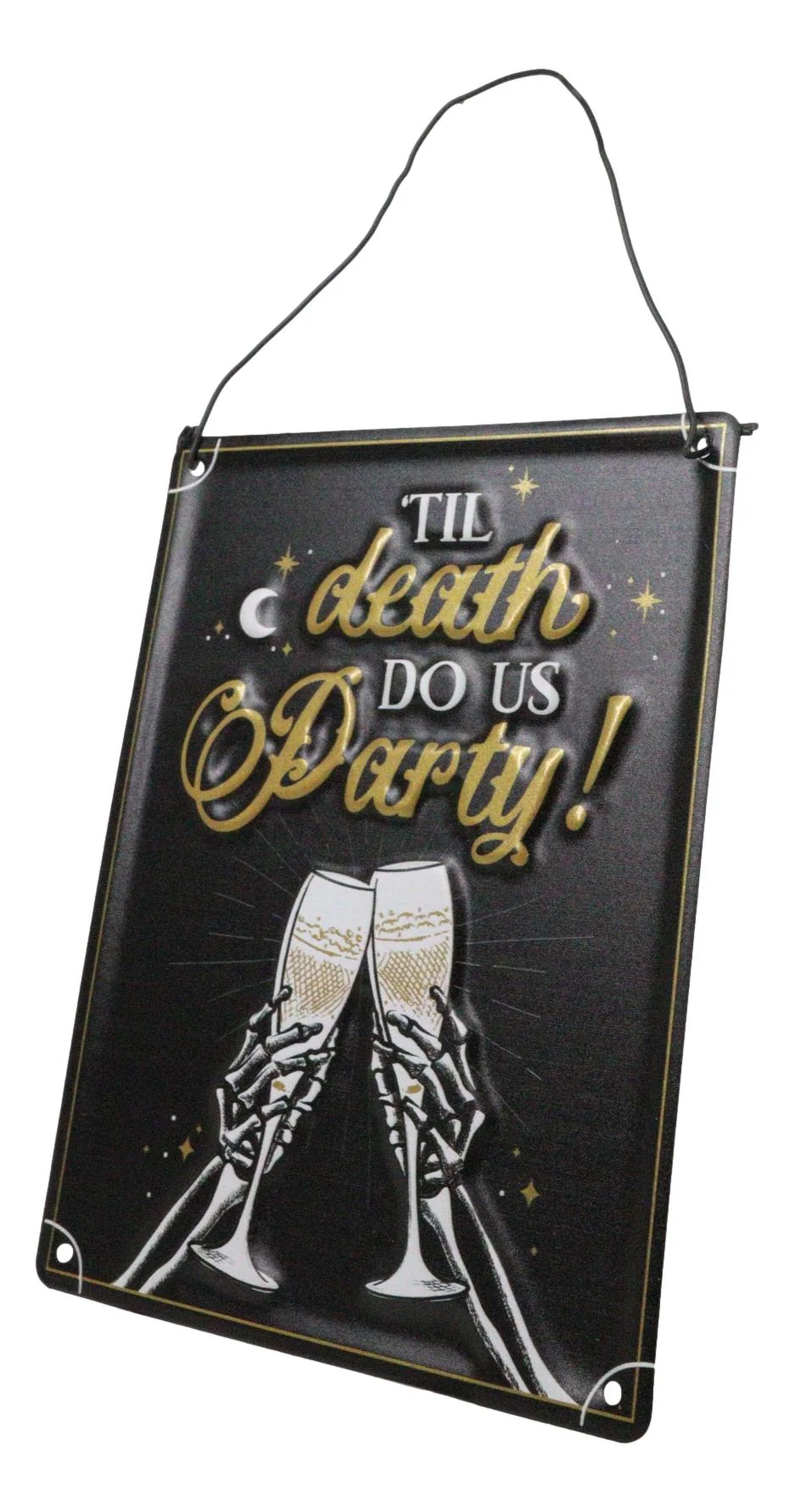 Set Of 2 Till Death Do Us Party Skeletons Toasting Champagne Metal Wall Signs - Image 6