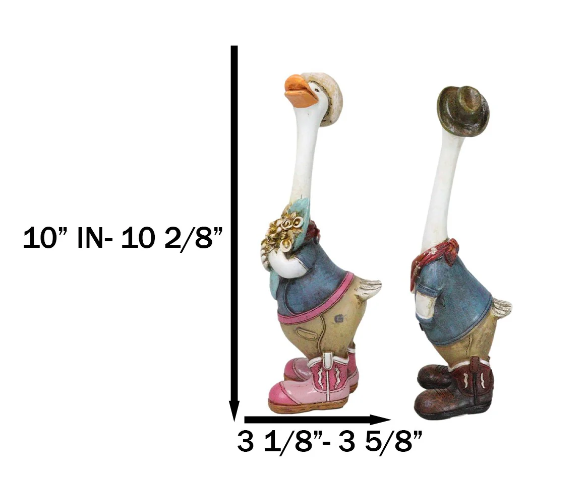 Set of 2 Western Cowboy Cowgirl Ducks With Hats Scarves And Boots Figurines - Image 2