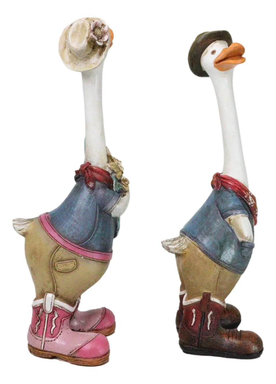 Set of 2 Western Cowboy Cowgirl Ducks With Hats Scarves And Boots Figurines - Image 7