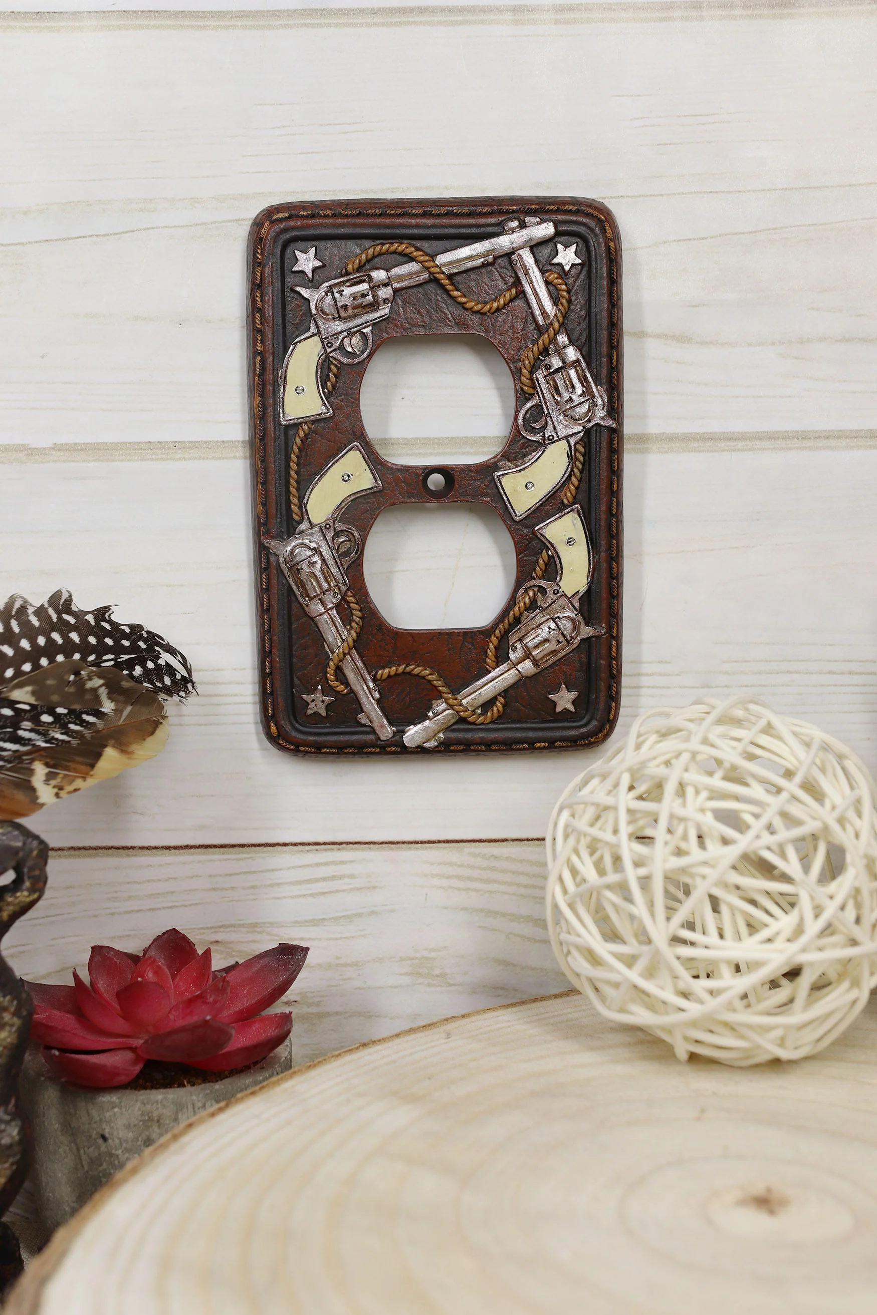 Set of 2 Western Cowboy Six Shooter Pistols Double Receptacle Outlet Wall Plates - Image 4