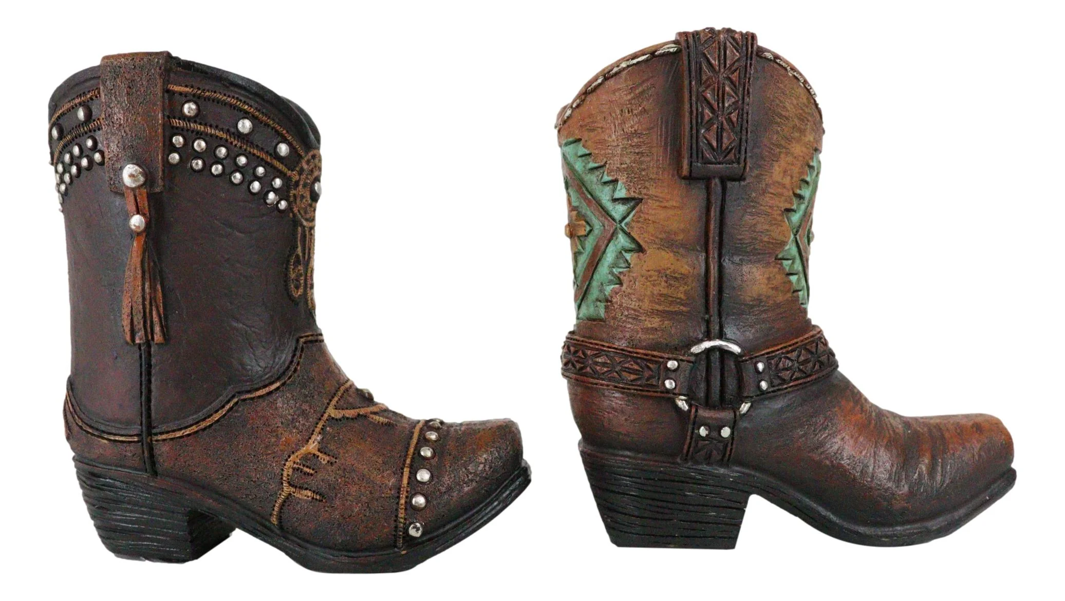 Set of 2 Western Cowboy Turquoise & Dreamcatcher Boots Make Up Tools Pen Holder - Image 6