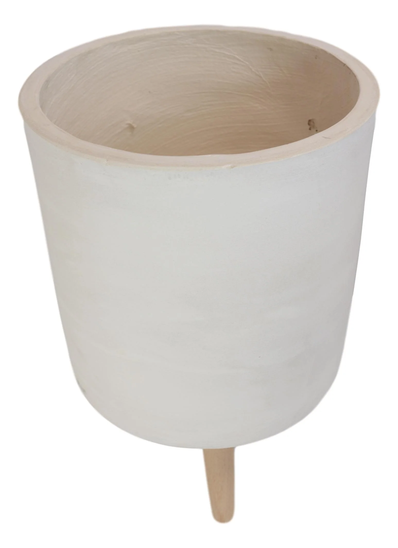 Set of 3 Contemporary White Fiber Clay Cylindrical Planter Pots With Wooden Feet - Image 5