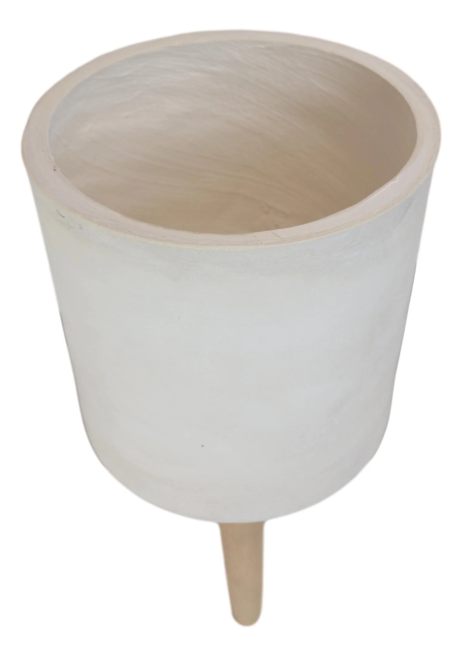 Set of 3 Contemporary White Fiber Clay Cylindrical Planter Pots With Wooden Feet - Image 6