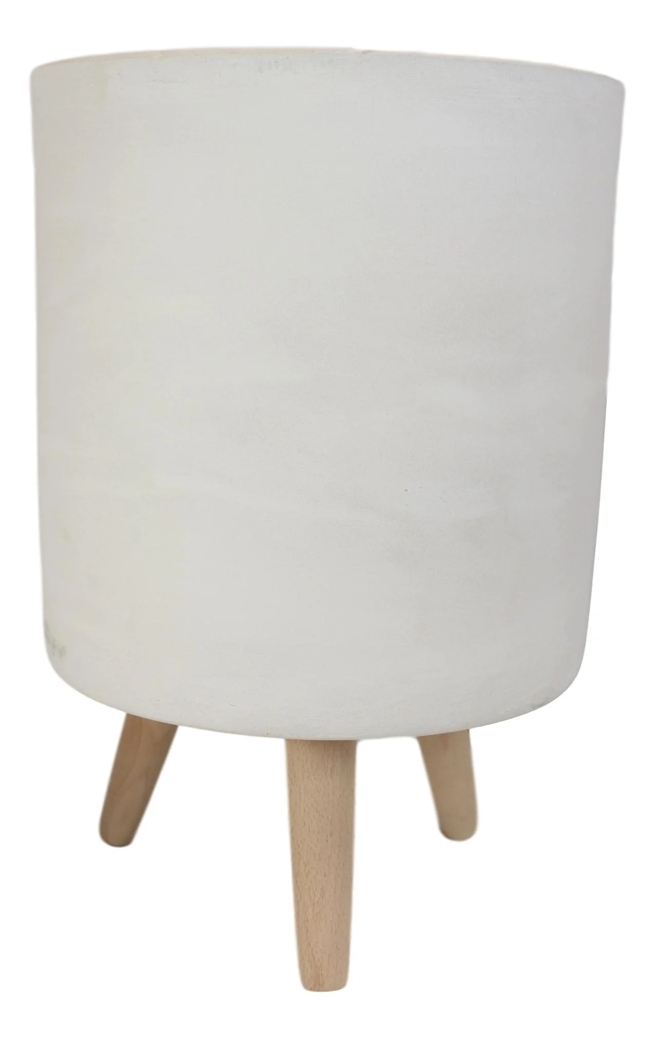 Set of 3 Contemporary White Fiber Clay Cylindrical Planter Pots With Wooden Feet - Image 7