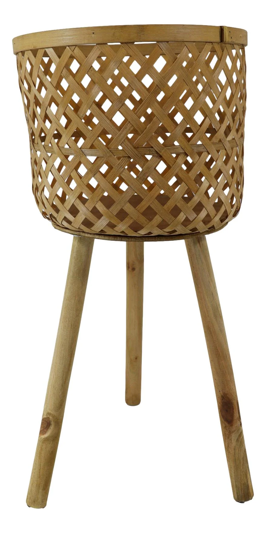 Set of 3 Hand Woven Natural Bamboo And Fir Legs Raised Floor Storage Baskets - Image 5