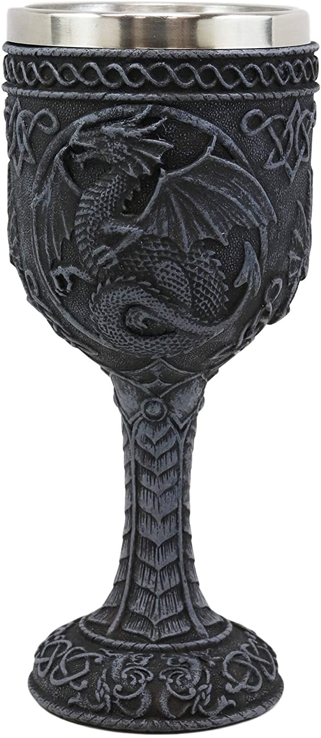 Set of 4 Medieval Dragon Wine Goblet Chalice Resin Body Stainless Steel Faux Stone - Image 5