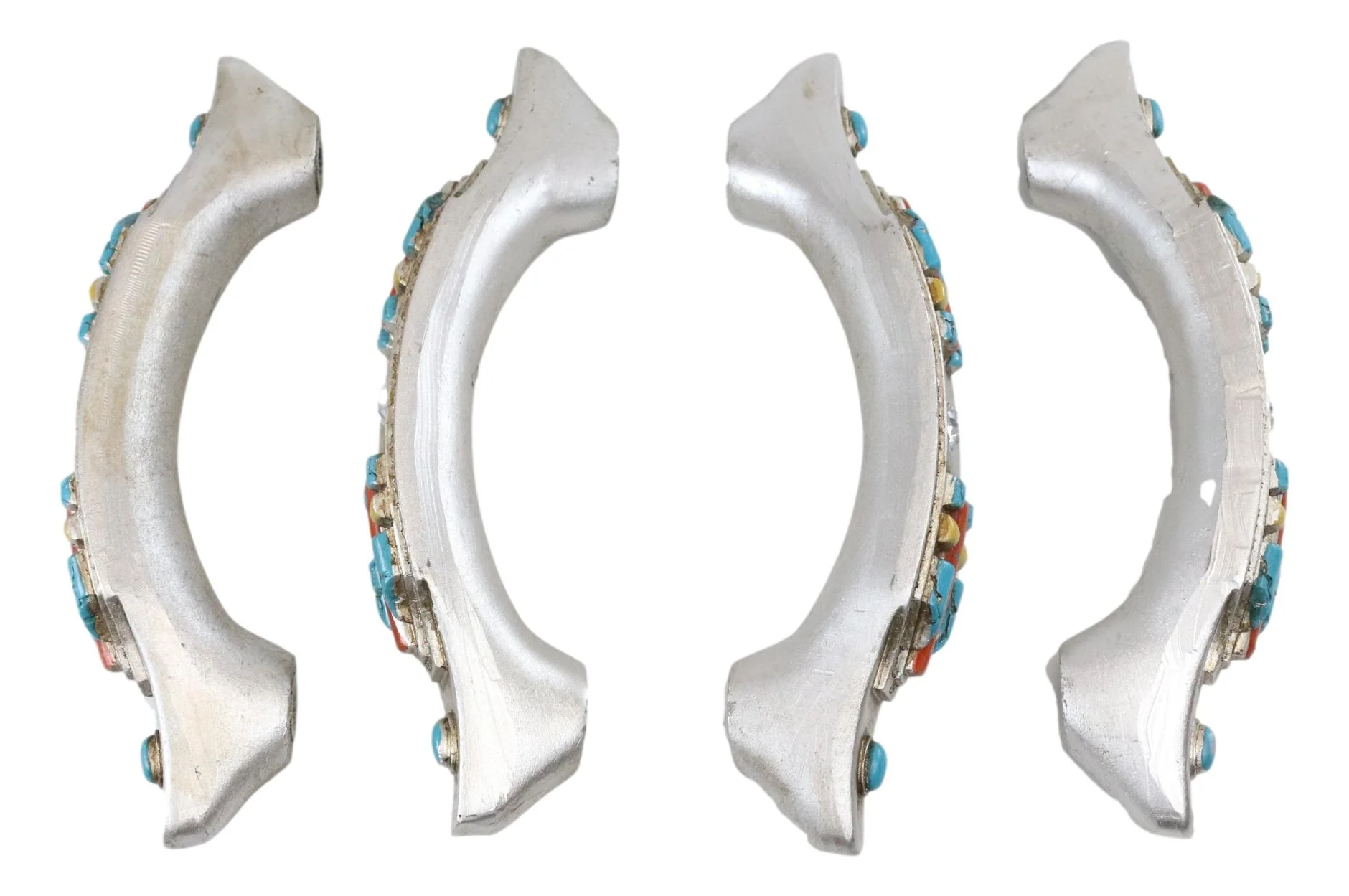 Set of 4 Rustic Southwestern Turquoise Cross Gemstones Crystal Cabinet Bar Pulls - Image 3