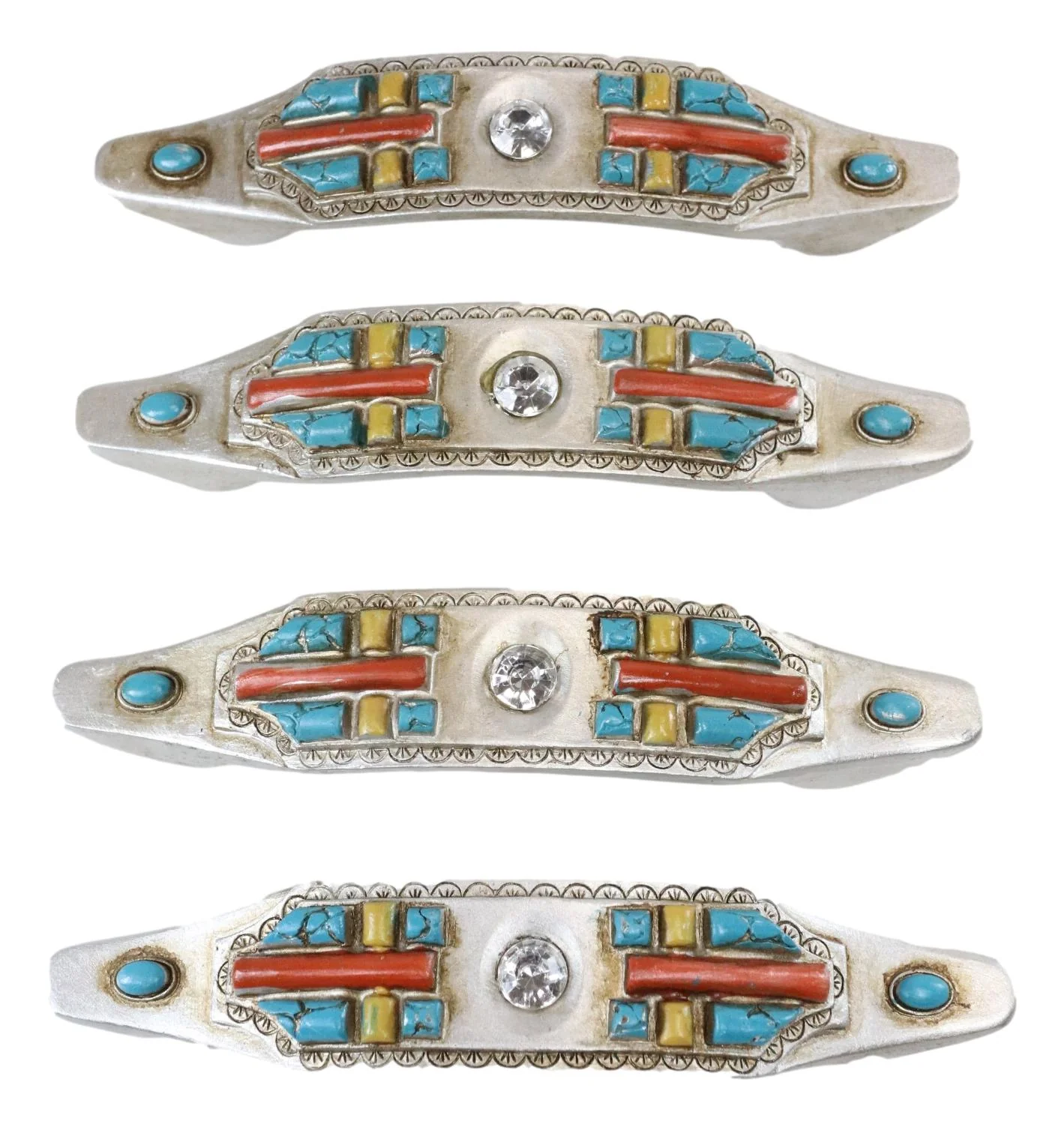 Set of 4 Rustic Southwestern Turquoise Cross Gemstones Crystal Cabinet Bar Pulls - Image 4