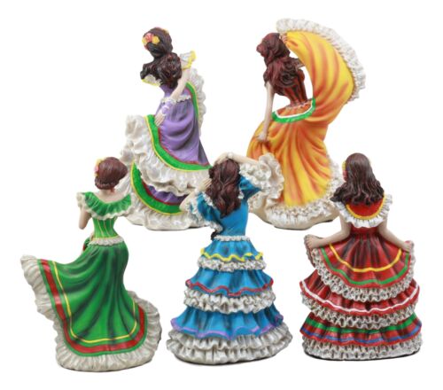 Set of 5 Day Of The Dead Orange Gown Sugar Skull Dancer Statue Vivas Calacas - Image 2