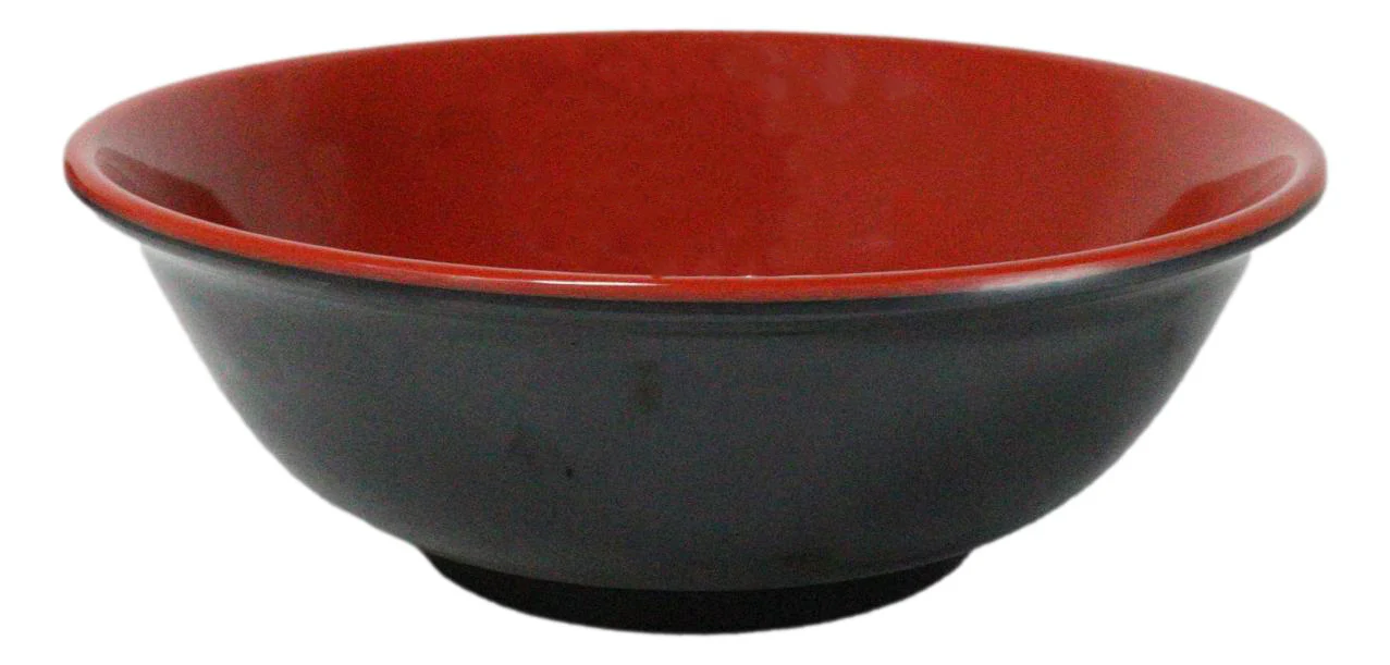 Set Of 6 Red And Black Round Medium Pasta Soup Salad Rice Melamine Bowls 9"D - Image 2