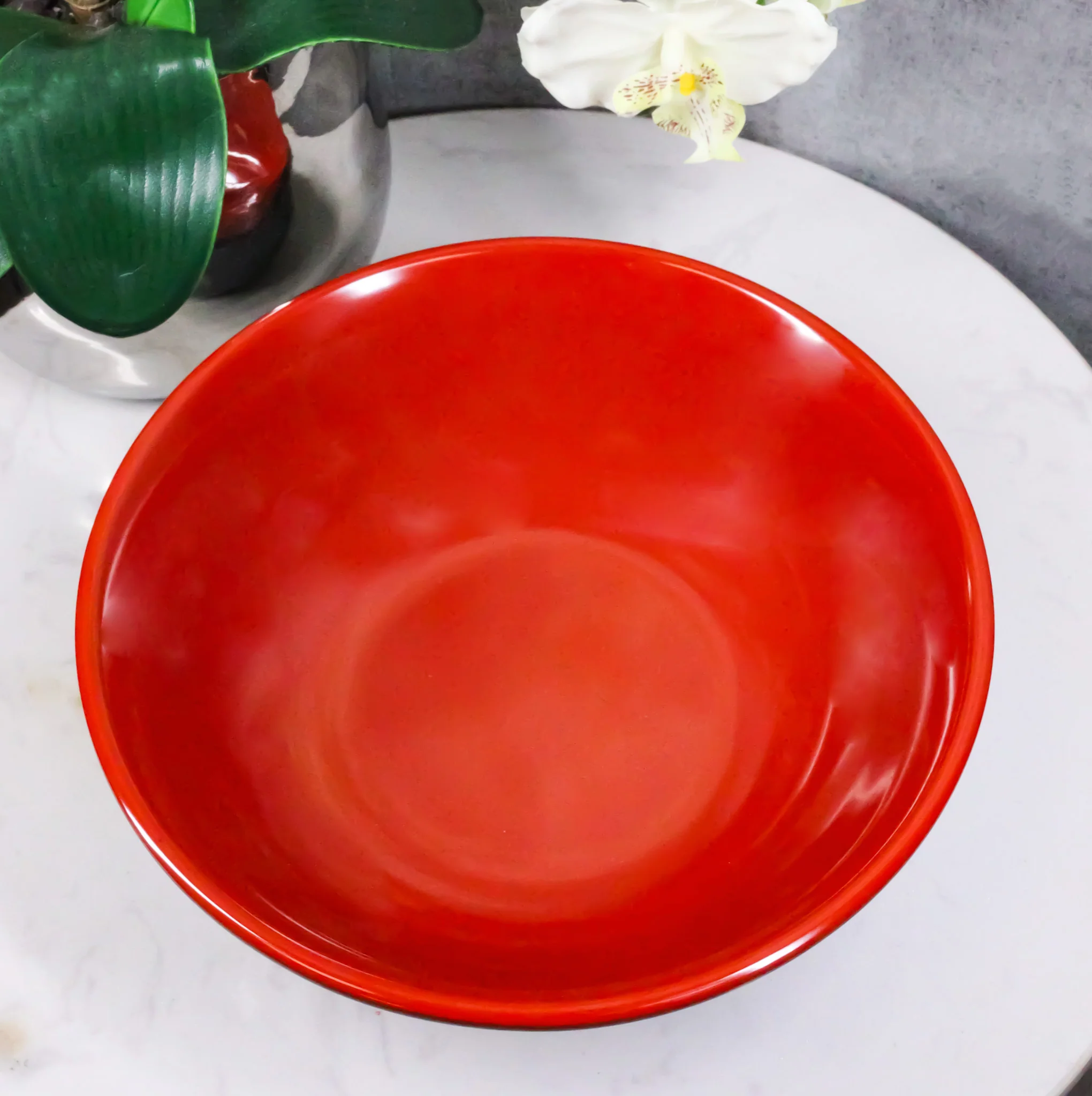 Set Of 6 Red And Black Round Medium Pasta Soup Salad Rice Melamine Bowls 9"D - Image 7