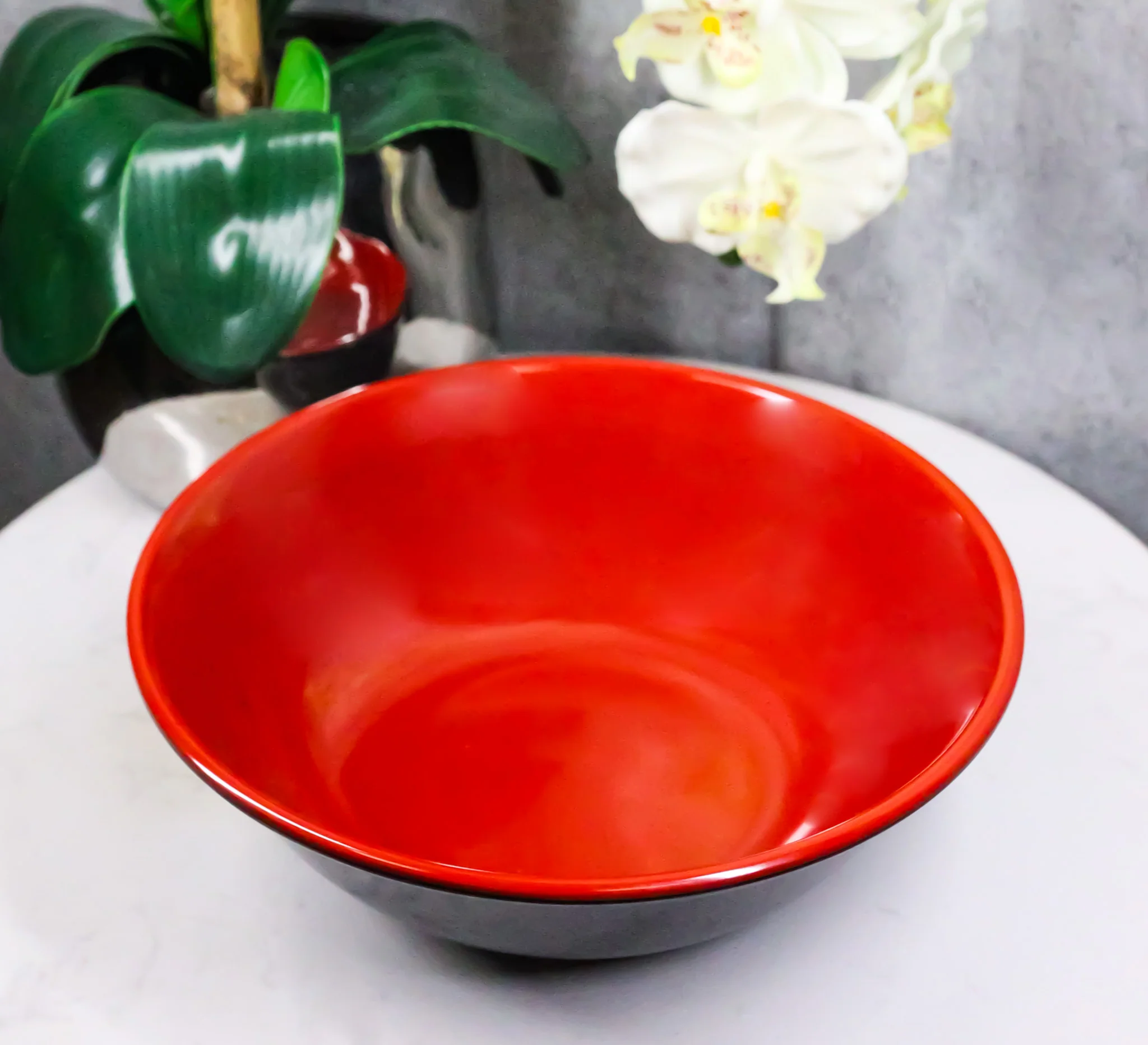 Set Of 6 Red And Black Round Medium Pasta Soup Salad Rice Melamine Bowls 9"D - Image 9