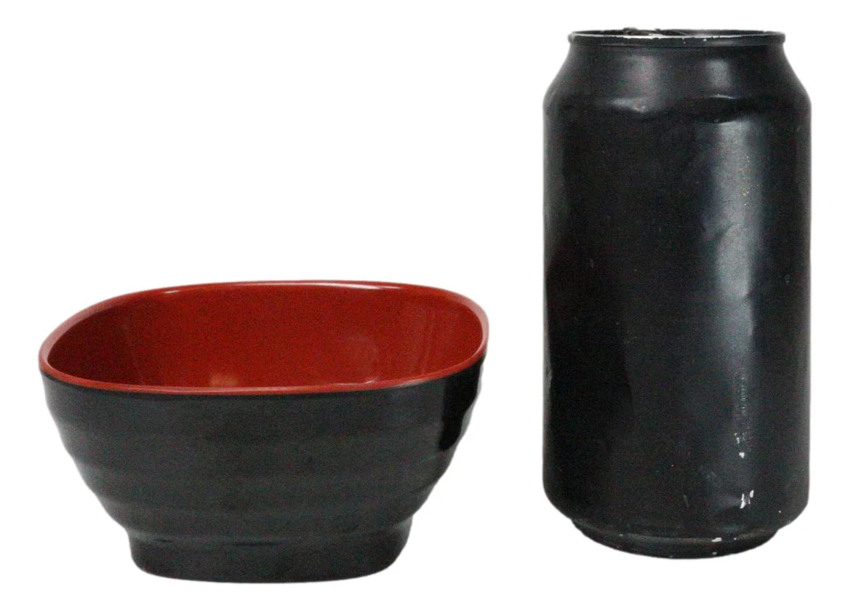 Set Of 6 Red And Black Square Ridged Small Soup Salad Rice Melamine Bowls 4.5"L - Image 7