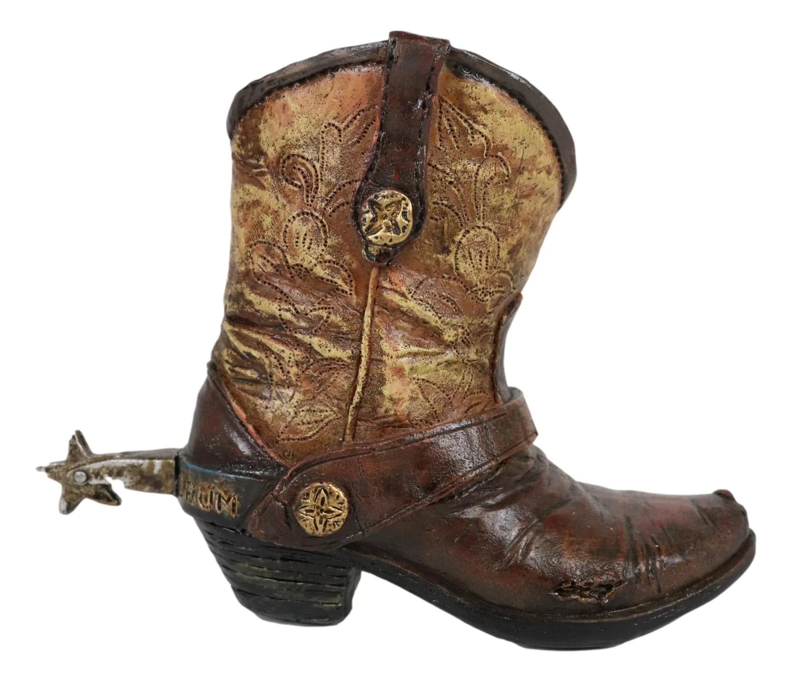 Set of 6 Rustic Western Tooled Leather Finish Cowboy Boots Miniature Figurines - Image 3