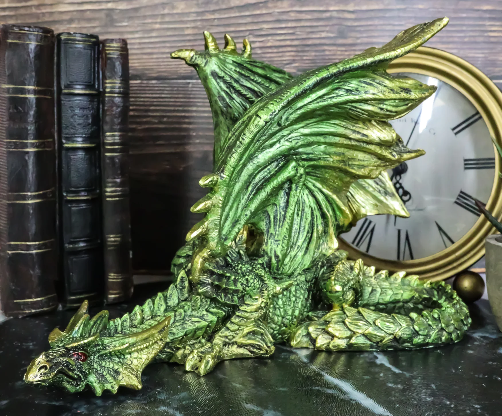 Silent Killer Fantasy Gothic Prowling Green Metallic Dragon Decorative Figurine - Image 8