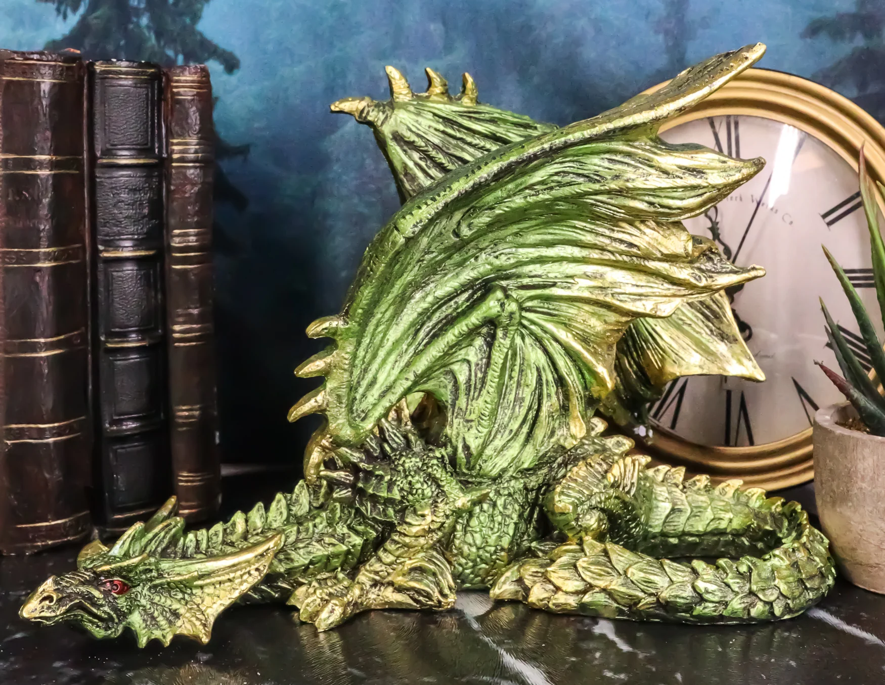 Silent Killer Fantasy Gothic Prowling Green Metallic Dragon Decorative Figurine - Image 9