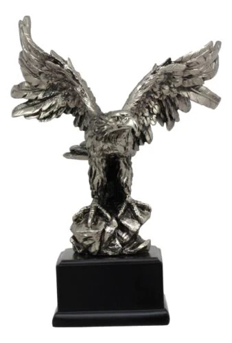 Silver Wings of Glory Bald Eagle Statue 7.75"Tall Silver Electroplated Resin - Image 4
