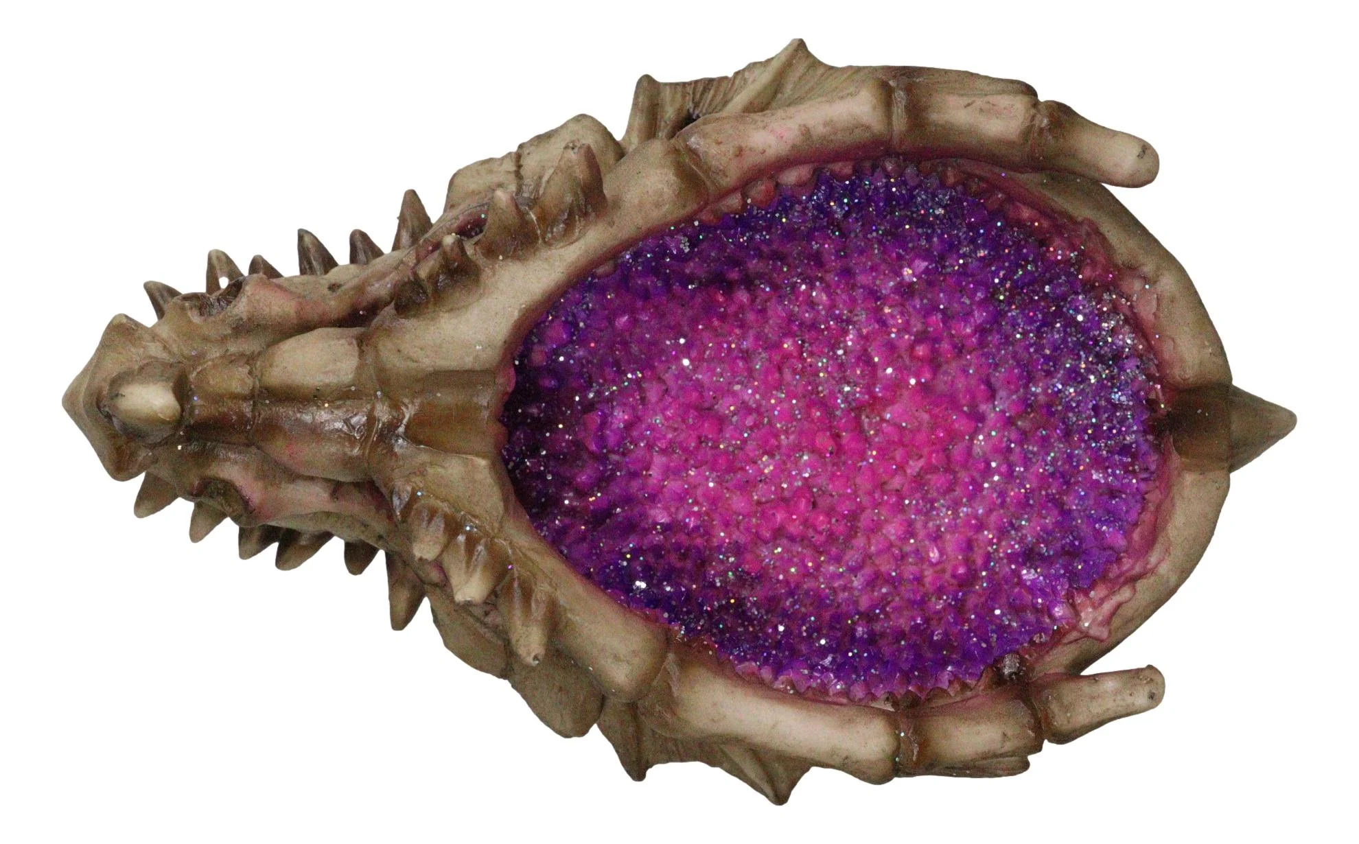 Skeletal Bone Dragon Skull With Purple Faux Quartz Crystals Geode Trinket Dish - Image 4